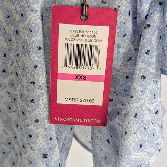 NWT Vince Camuto XXS Blue Opal V-Neck Ruffled Bell Sleeve Boho Blouse Top - Picture 4 of 5